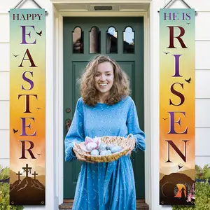Easter Resurrection Door Sign Banner Set, Religious Easter Decoration, Flat 2D Banner, No Power Required, Perfect for Church Doors
