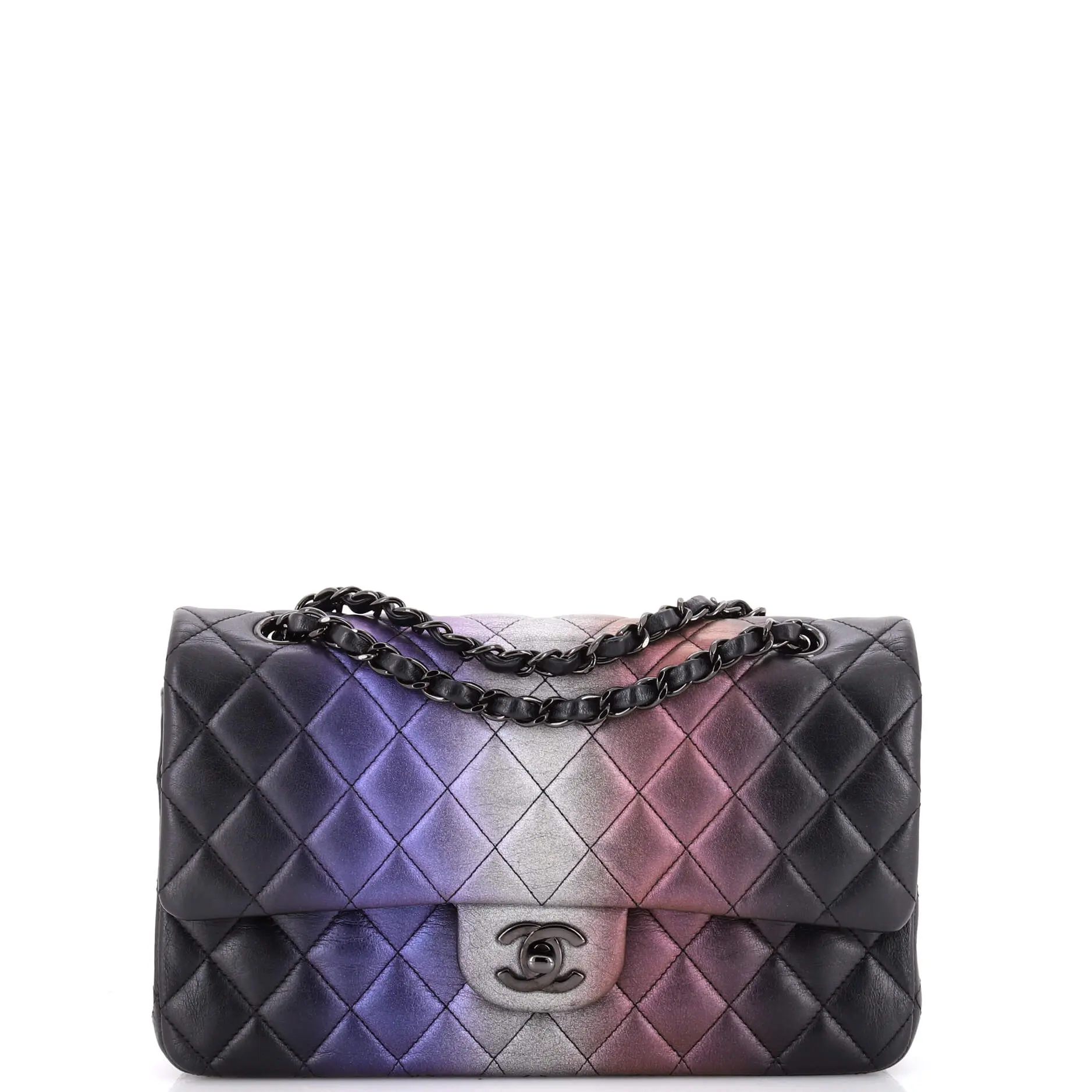 Pre-owned CHANEL Leather Shoulder bags Classic Double Flap Bag Quilted Ombre Iridescent Calfskin Medium by Rebag