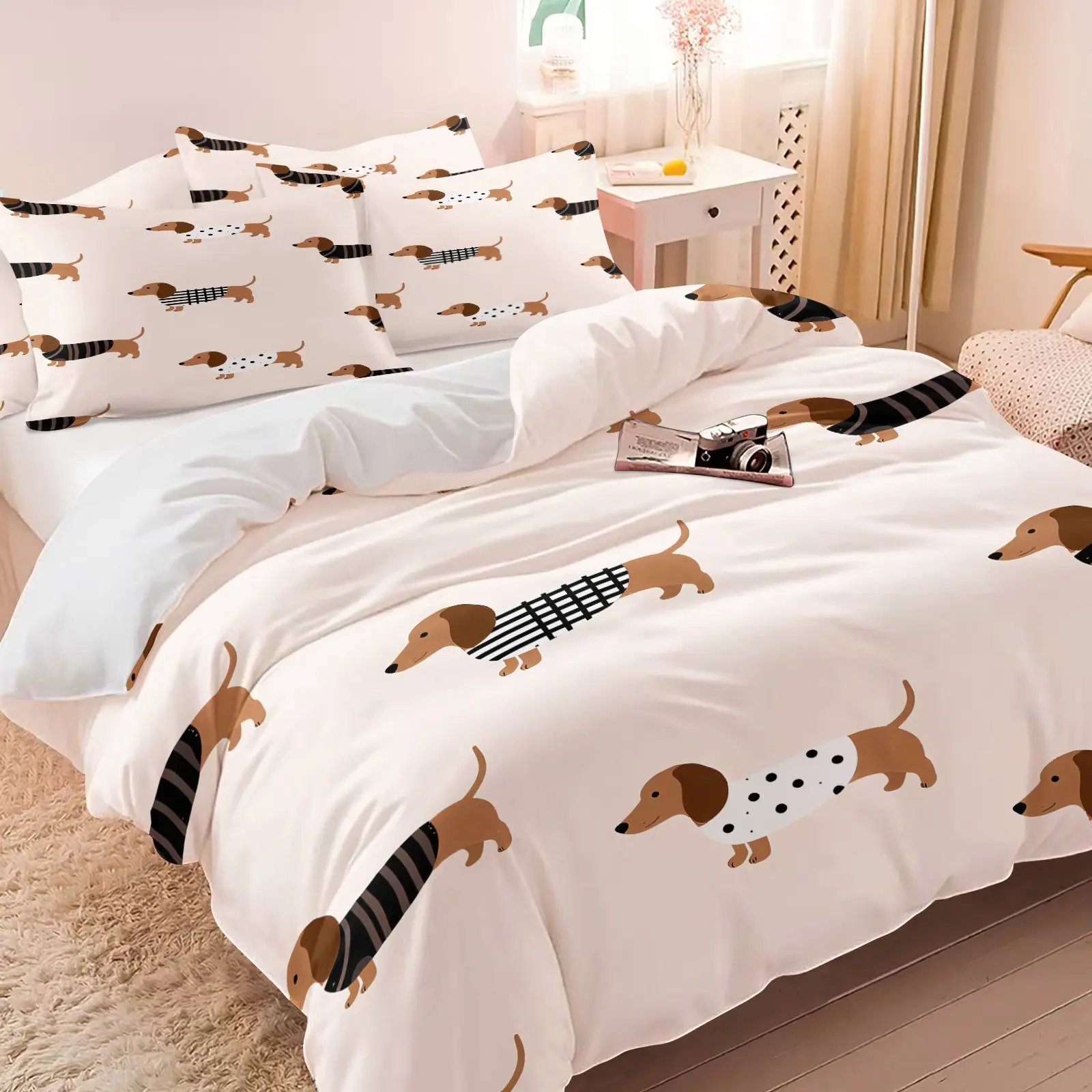 Cute Cartoon Puppy Duvet Cover Set,Includes 1 Duvet Cover & 1-2 Pillowcases,Dog Lover Print Bedding Set,Soft Cozy All Season Bedding Set for Bedroom Dorm Guest Room Decor,Perfect Gift for Dog Owners Kids & Pet Enthusiasts
