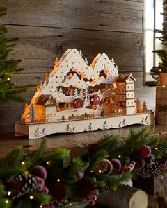 15" Lit Wooden Animated Ski Resort, Width 5", LED Clear Lights by Balsam Hill