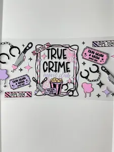 C76- TRUE CRIME movie club with pastel quotes, and accents 16OZ UV DTF Transfer Wrap/Sticker for Cup/Tumbler