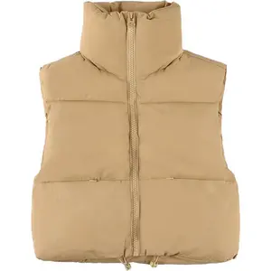 Cropped Puffer Vest Women Zip Up Stand Collar Sleeveless Padded Crop Puffy Vests
