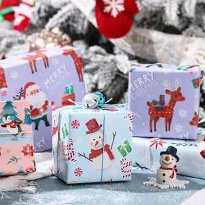 RUSPEPA Christmas Wrapping Paper - 4 Rolls, 30 Inches x 10 Feet, Santa Claus, Snowman, Bear & Text Design on Embossed Background - High-Quality Coated Paper, Recyclable, Easy to Use, Perfect for Holiday & Christmas Gifts Decoration