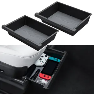 HALO BLK 2 Pack Waterproof Under Seat Storage Box Organizer, Upgraded 2-in-1 Underseat Hidden Tray for Tesla Model Y 2023-2021