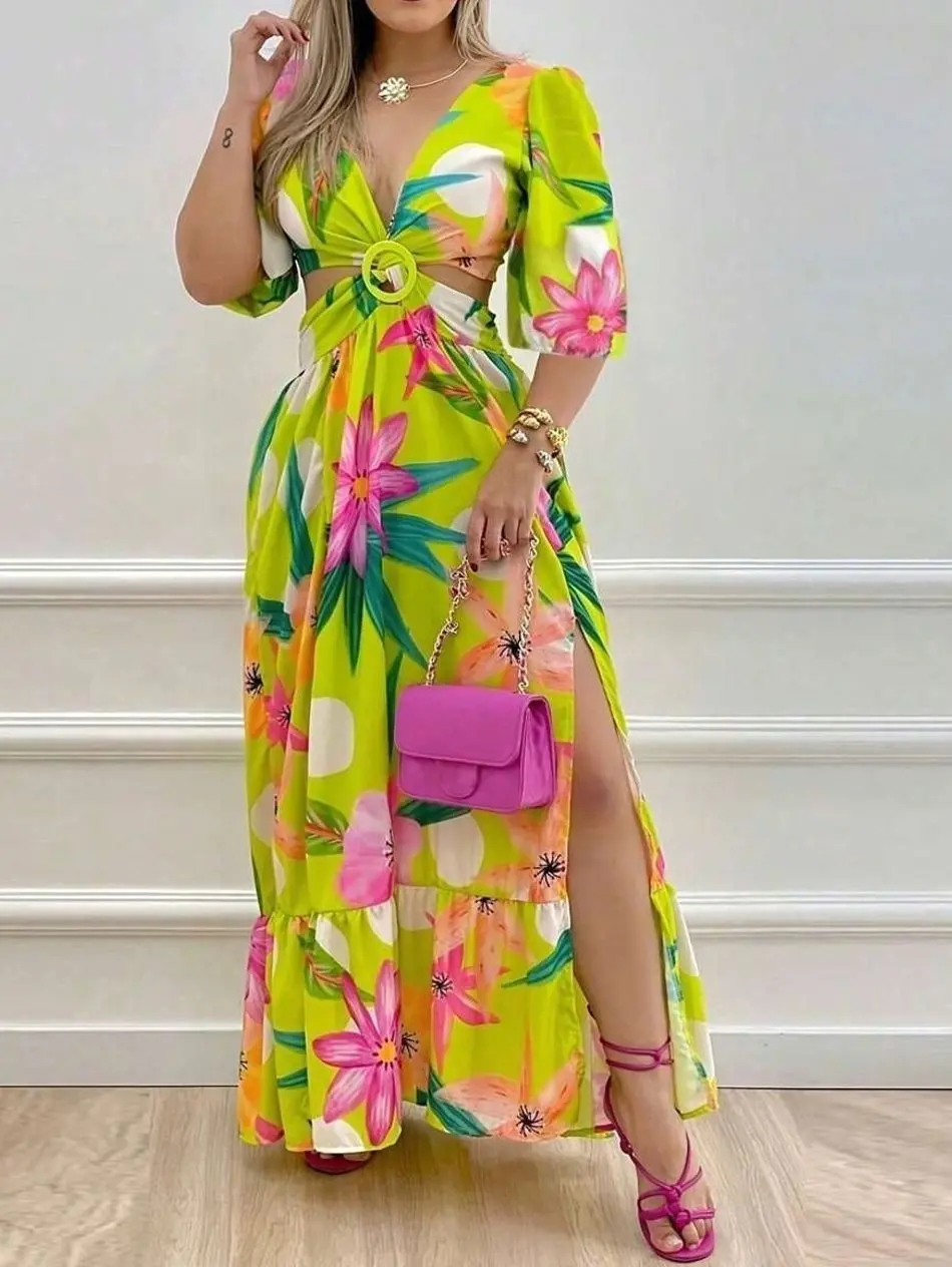 Women's Vacation Slit Dress With Cutout Waist - Summer Elegant Style