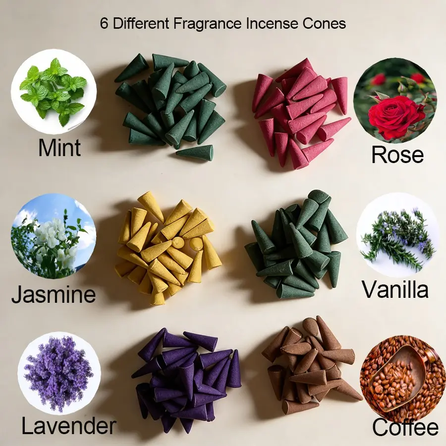 266pcs Scented Incense Cones Set with Lavender, Coffee, Rose, Vanilla, Mint, Jasmine, Air Purifying Aromatherapy, Calming Home Fragrance Products for Meditation, Yoga, Relaxation