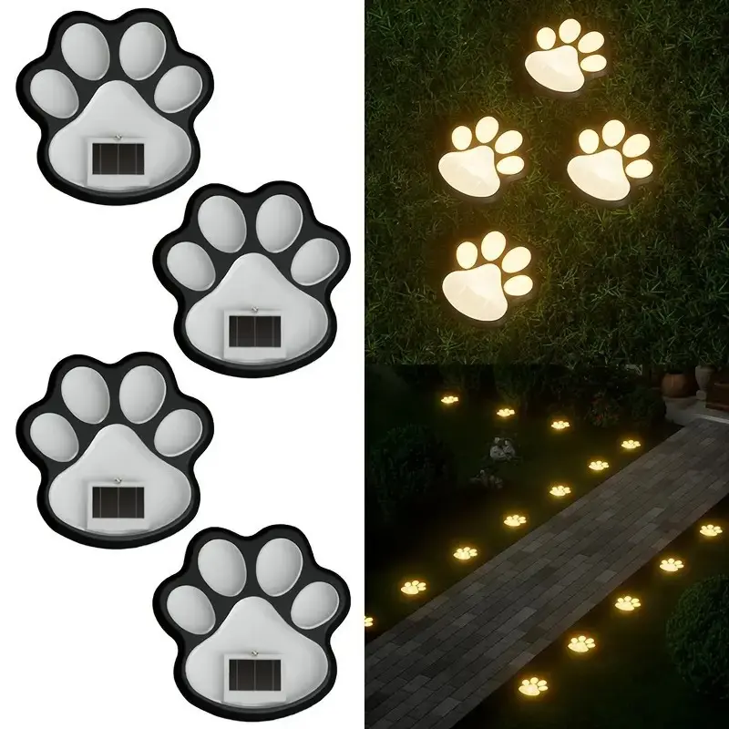 4 Pack Paw Print Solar Light Outdoor,Solar Dog Paw Light for Garden Decorations,IP65 Waterproof Solar Powered Yard Cat Puppy Lights for Lawn Pet Cemetery Pathway Patio Pet Lovers