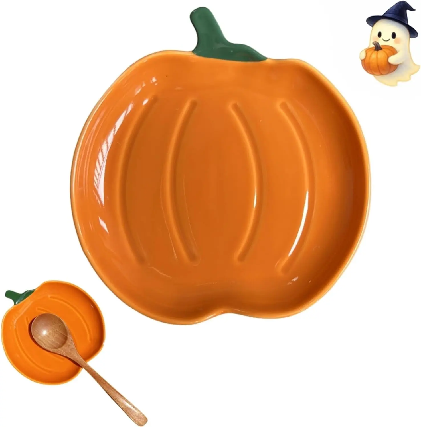 Ceramic Spoon Rest for Stove Top, Halloween Pumpkin Cute Spoon Rest for Kitchen Counter, Cooking Spoon Holder for Kitchen Counter, Utensil Rest Spatula Rest Ladle Holder Tong Rest (Orange)