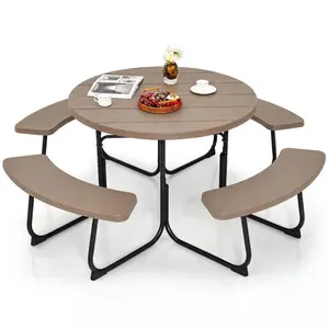 New 8-Person Outdoor Picnic Table and Bench Set with Umbrella Hole