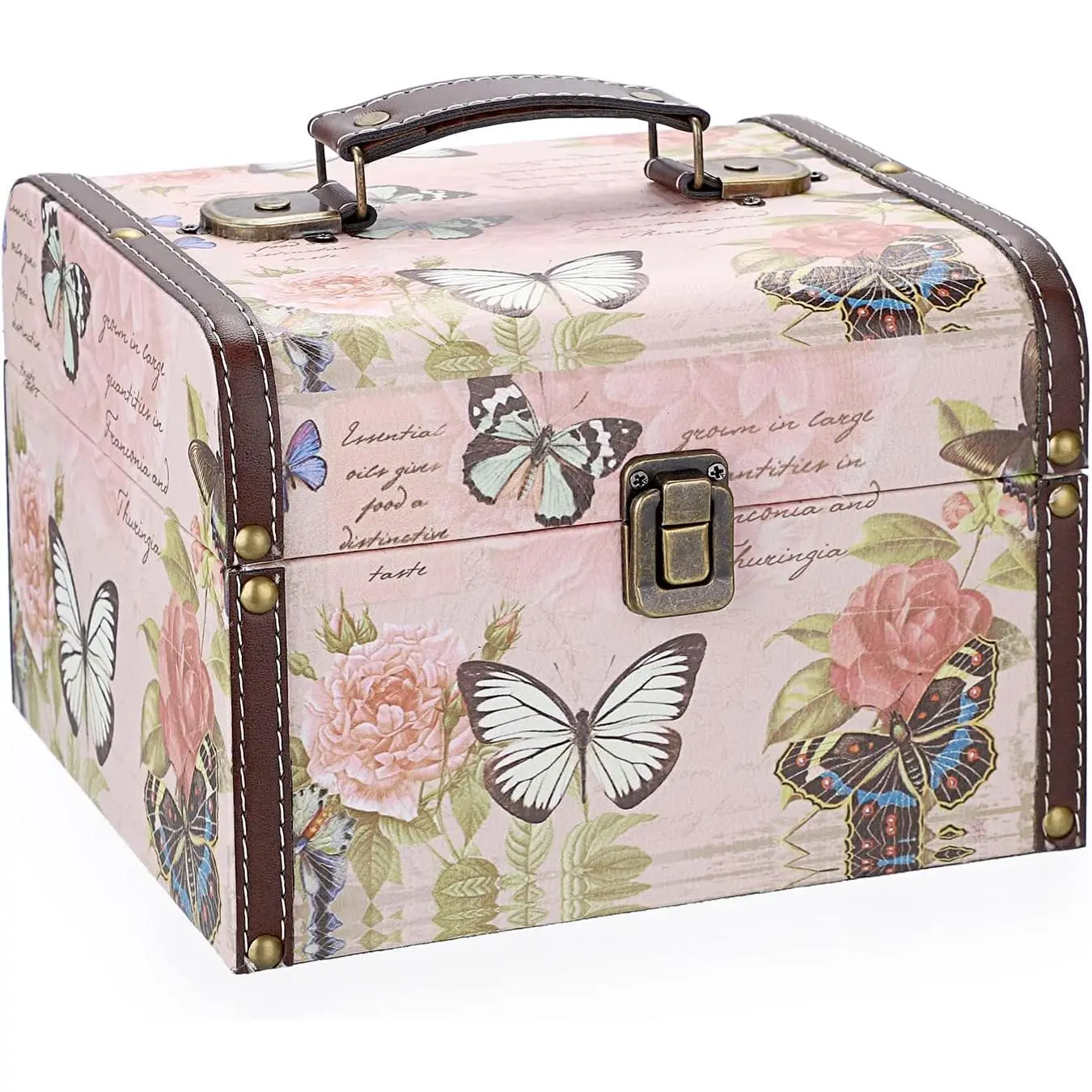 Decorative Treasure Chest Box, Wooden + PU Leather Storage Box for  Trinkets, Keepsakes box for Girls Women Gifts (Butterfly , Large)