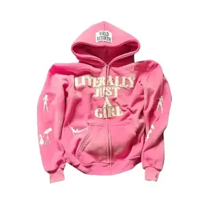 Loose lazy jacket sweater, men's zip-up hoodie, girls silhouette print long-sleeved top