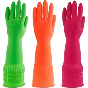 3 Pairs Rubber Dishwashing Gloves,Rubber Cleaning Gloves,  Kitchen Glove for Household,