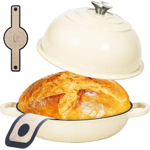 Dutch Oven For Sourdough Bread Baking, 6QT Enameled Cast Iron Dutch Oven Pot With Lid, Non-stick Sourdough Baking Pan with Bread Dome, Round Ceramic Dutch Ovens Pot with Cloche for Homemade