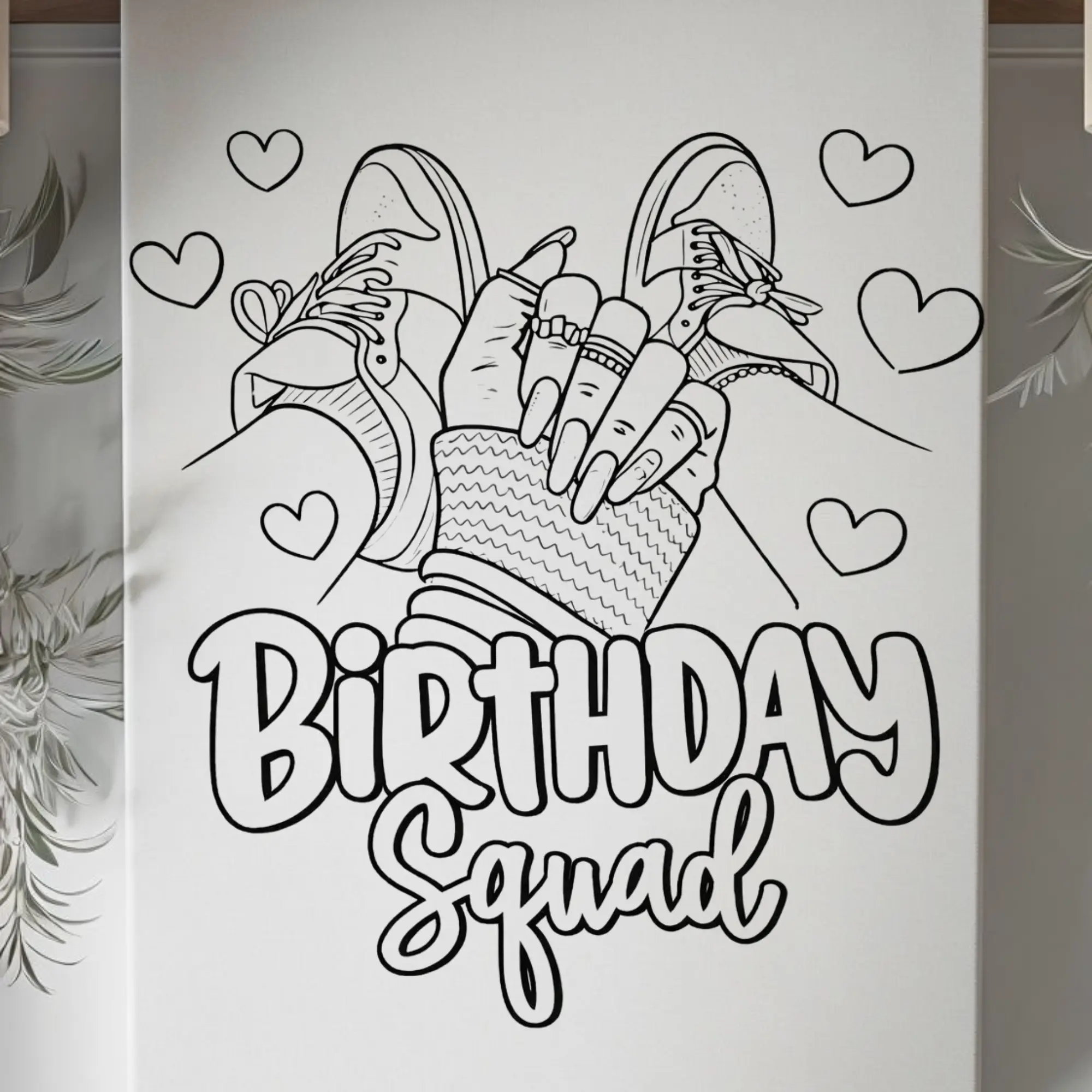 DTF Transfer Outline - Press & Paint Outline, Color your own DTF Print -  Birthday Squad  -Coloring Activity - Sip and Paint  Party