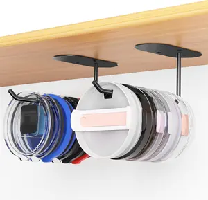 2 Pack Tumbler Lid Organizer, Space Saving Cup Lid Organizer for Yeti/Stanley/Simple Modern Tumbler Lids, Self-Adhesive or Drilling Tumbler Lid Hook for Kitchen Organizers and Storage
