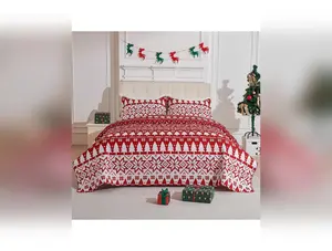 3-Piece Christmas Quilt Set Twin Size Cozy Xmas Snowflake Elk Bedding Sets Soft Christmas Bedspread, Holiday Santa Quilt Coverlets Set For Home Decoration With 2 Pillow Shams