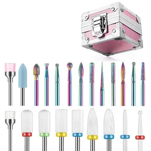 21 count  Drill Bits Set with Portable Pink Case, 3/32 Inch Drill Bits for Nails, Ceramic  Carbide Cuticle  Bits effile Remover Bits bits for Home Salon  Gel  Polish