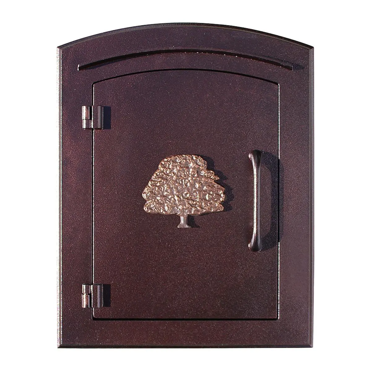14 in. Manchester Non-Locking Column Mount Mailbox with Decorative Oak Tree Logo in Antique Copper