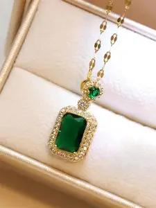 1 PC Gorgeous Green Cubic Zirconia Necklace Pendant For Women For Valentine's Day Gift Wedding Engagement Anniversary Party Jewelry