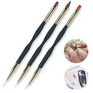 3pcs Dual-Ended Nail Art Brushes, Ultra-Fine Detailing Pens, Professional Manicure Tools, Light Therapy Compatible, Complete Set