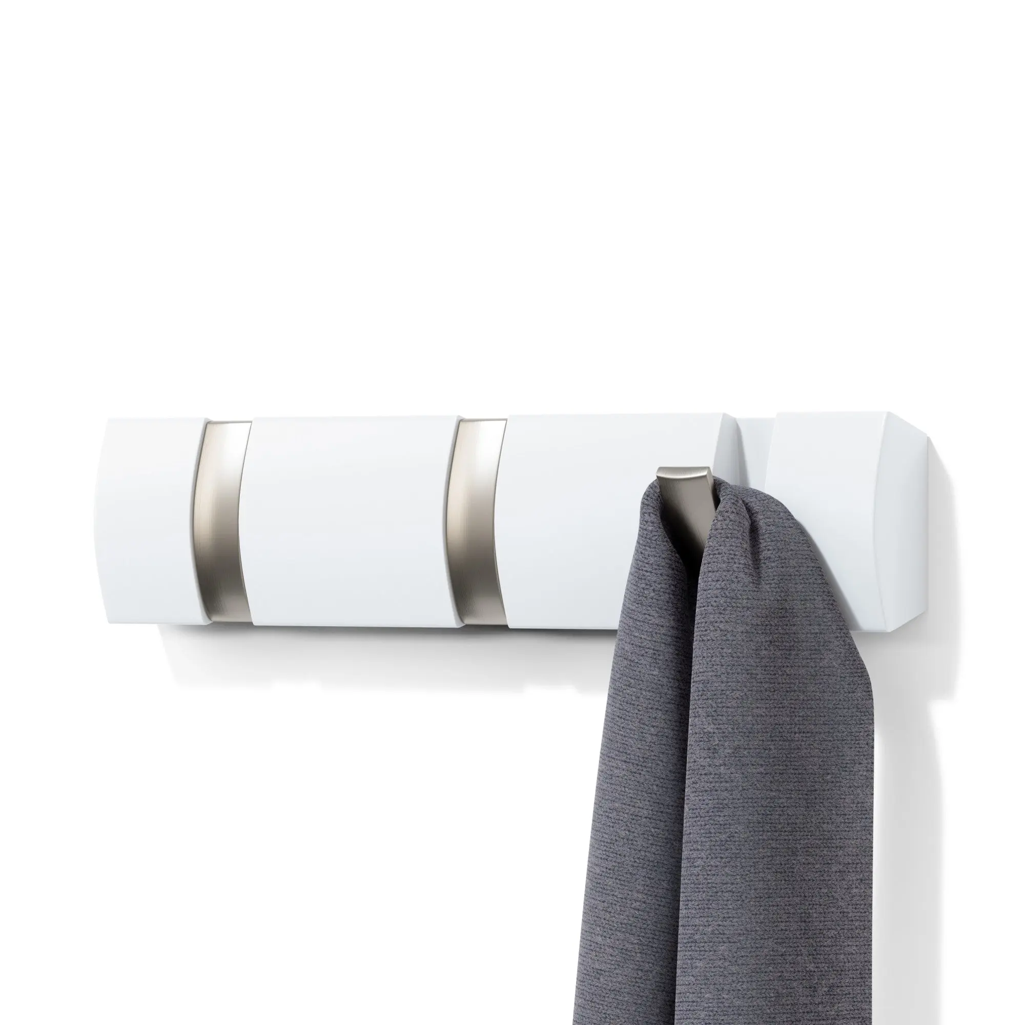 Umbra Flip 3 Wall Hook – Wall-Mounted Coat Rack with 3 Retractable Flip-Down Hooks, Available in Multiple Colors, Easy Installation Organizer Wood Set