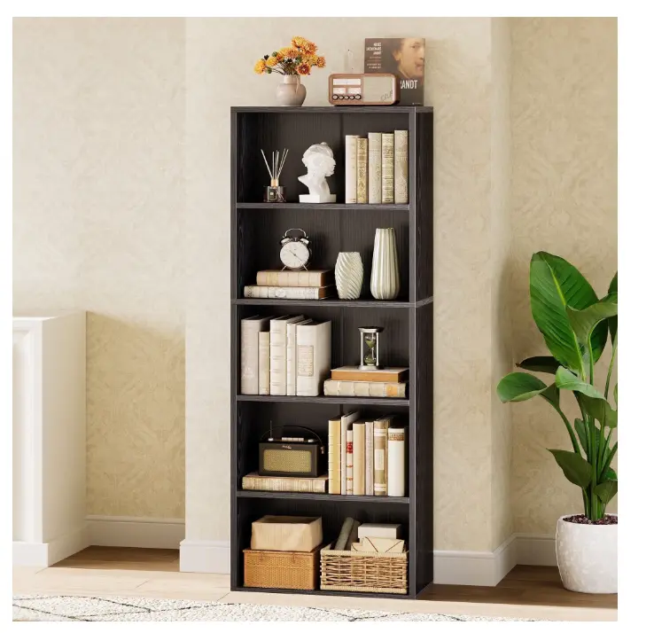 Casacomoda Tall Bookcase, Bookshelf, 5-Tier Display Storage Shelf, Space-Saving Bookshelf for Living Room, Bedroom, Home Office, Black