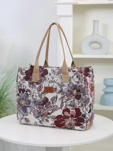 New Large Capacity Stylish Tote Bag Thickened Floral Patterned Shoulder Bag Handbag Zipper Closure for Work School Shopping Daily Use