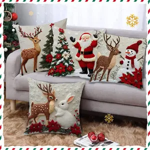 4-piece Christmas Throw Pillow Set with Santa Reindeer & Bunny Decorations Short Plush Pillows for Festive Parties and Everyday Use