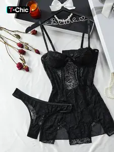 Loungewear set-Elegant Lace Wedding Nightgown Set, Sexy Embroidered Strappy Lingerie, Fitted Sheer Mesh Bridal Sleepwear, Perfect Gift for Romantic Nights, Underwear, Womenswear, Garment