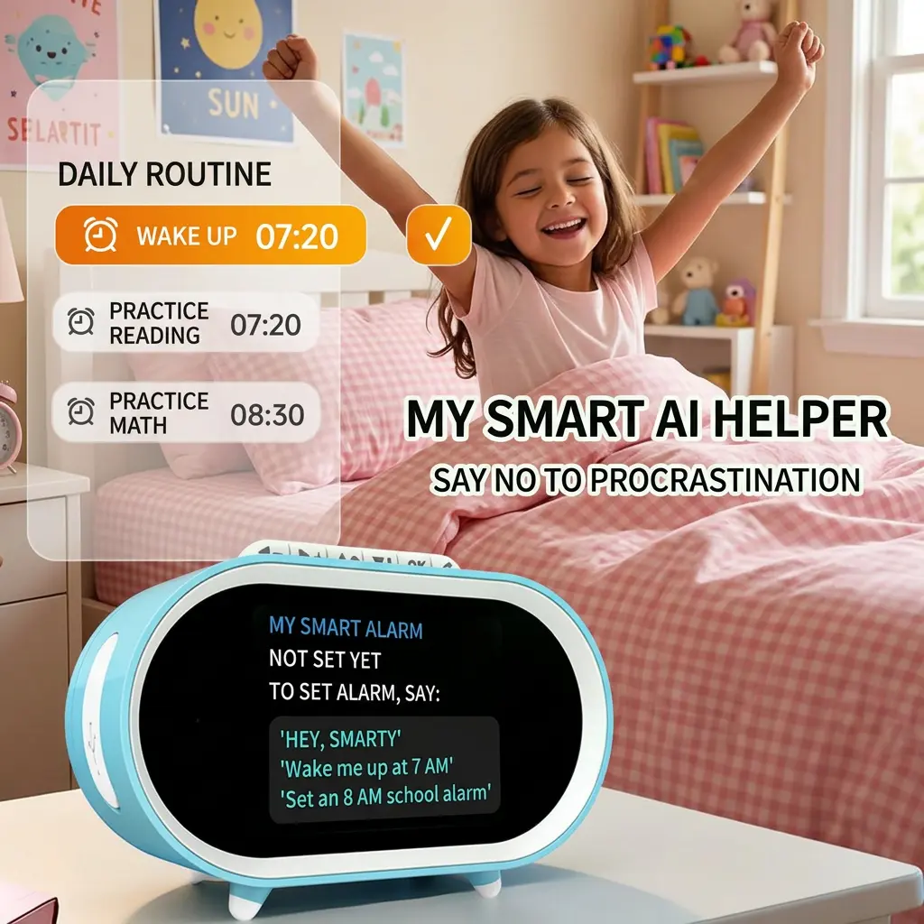 Kids Smart AI Alarm Clock, Voice Control Digital Alarm Clock with Daily Routine Schedule Display, Children Sleep Trainer Clock for Bedroom, Help Kids Build Good Habits