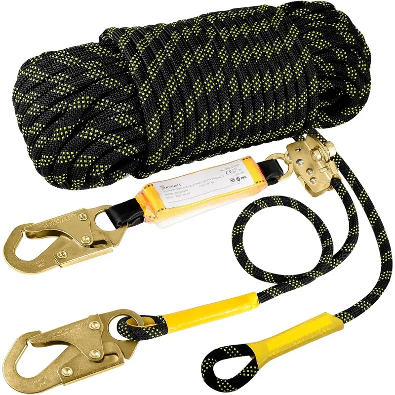 THOEDPRIX Heavy Duty Polyester Fall Protection Rope Harness Kit for Adults - 25ft Vertical Roofing Line, Grab Snap Hooks, Shock Absorber, ANSI CE Alloy Steel Rope Carabiner, Leash Carabiner, 5,000 lb Minimum Tree Climbing Roof Safety Equipment