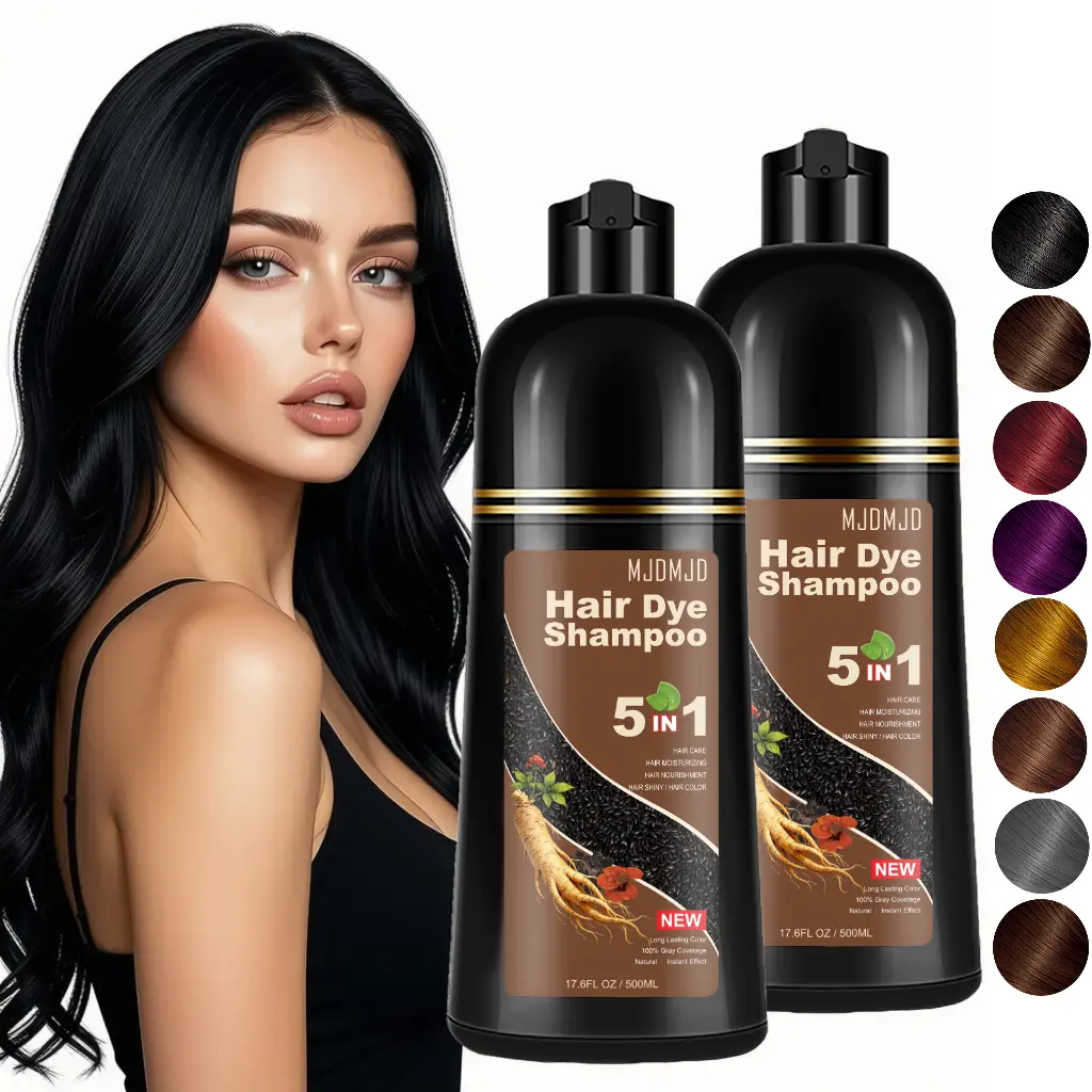 5 in 1 hair dye shampoo 500ml, natural plant pigments, no damage to scalp, no side effects, quickly covers white hair, suitable for both men and women，Perfect Gray Coverage，Salon Results at Home