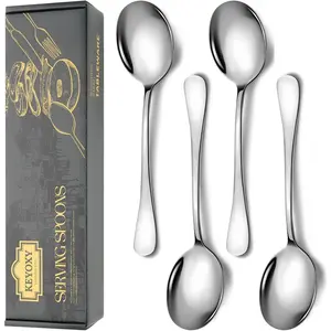 4 Piece Stainless Steel Serving Spoons Set, 10-Inch, Includes 4 Large Spoons, for Parties/Kitchen/Buffet/Catering, Dishwasher Safe,