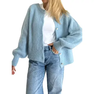 Women Button up Sweaters Casual Lightweight Solid Color Knit Cardigans Warm Fall Knitwear for Streetwear