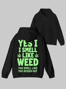 Yes I Smell Like Weed 21 Men's Pattern T-shirt Black Neon Green Leaf Design Breathable Round Neck Regular Fit Casual Short Sleeve Top, Suitable for All Year Summer Wear