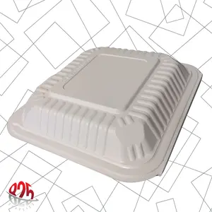 8" x 8" 1-Compartment Microwaveable White Mineral-Filled Plastic Hinged Take-Out Container - 150/Case Biodegradable Microwave Safe Clamshells Disposable Peach