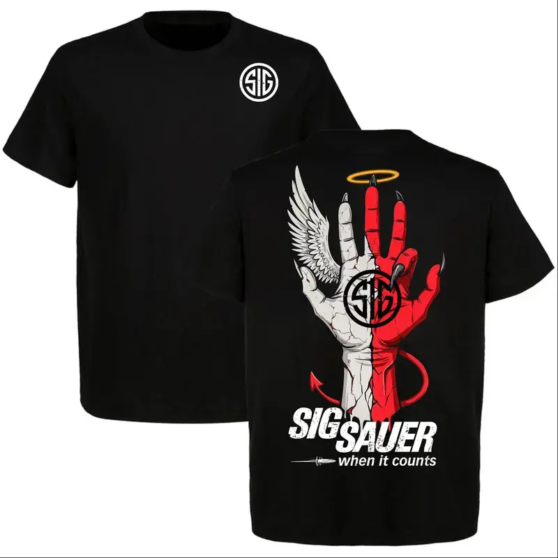 Men's Casual T-Shirt with Guardian or Devil 2-Sided Graphic, 100% Pre-Shrunk Cotton Tactical Style Tops, Unisex Fit