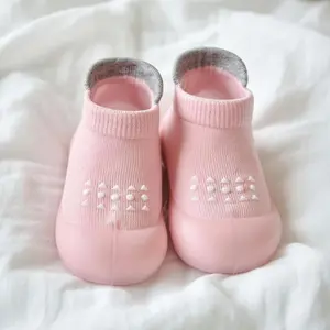 Baby Sock Shoes Non-Slip Toddler Slippers with Soft Rubber Sole & Memory Foam - Breathable Lightweight First Walkers for 6-24 Months Boys Girls (Pink Black Gray Brown)