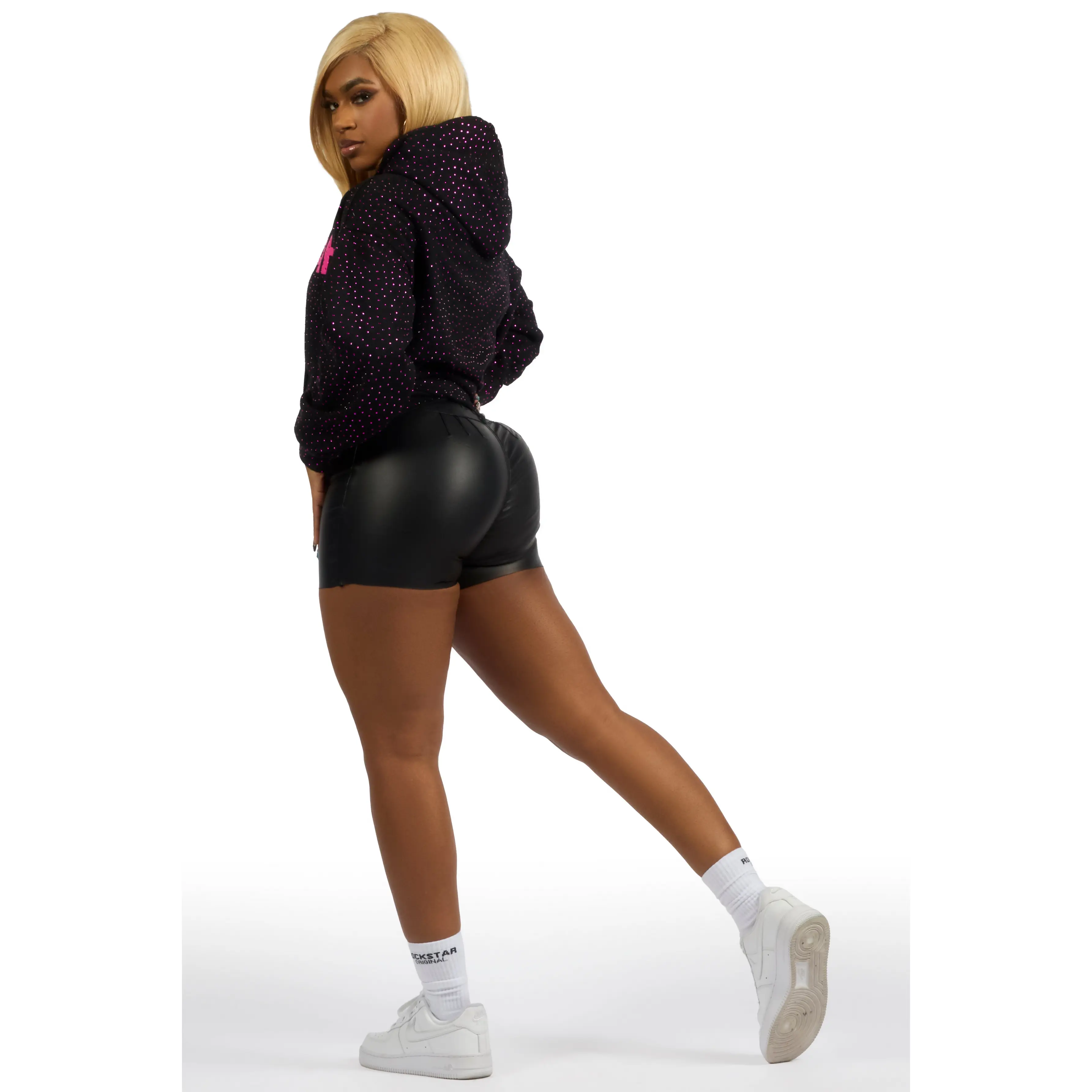 Crystiqa Black/Pink Rhinestone Hoodie - TikTok Shop