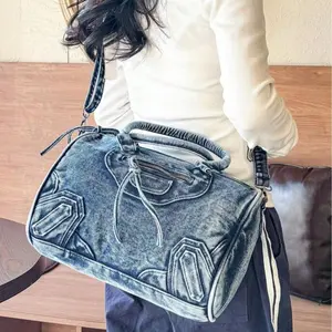 Trending 2026 Vintage Washed  Messenger Bag, Casual Y2K Style Shoulder Bag Double Handle Handbag Spacious Practical Crossbodybag Computer Bag Fashionable Street Bag Suitable for Work Commuting, Shopping, Travel and Back To School