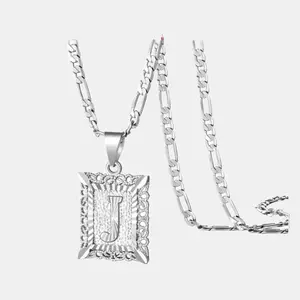 Initial Letter Pendant Necklace for Men Platinum Gold Plated Square Necklace Chain Pendant 2.3cm x 1.8cm Ideal Gift for Wedding Valentine's Day Birthday