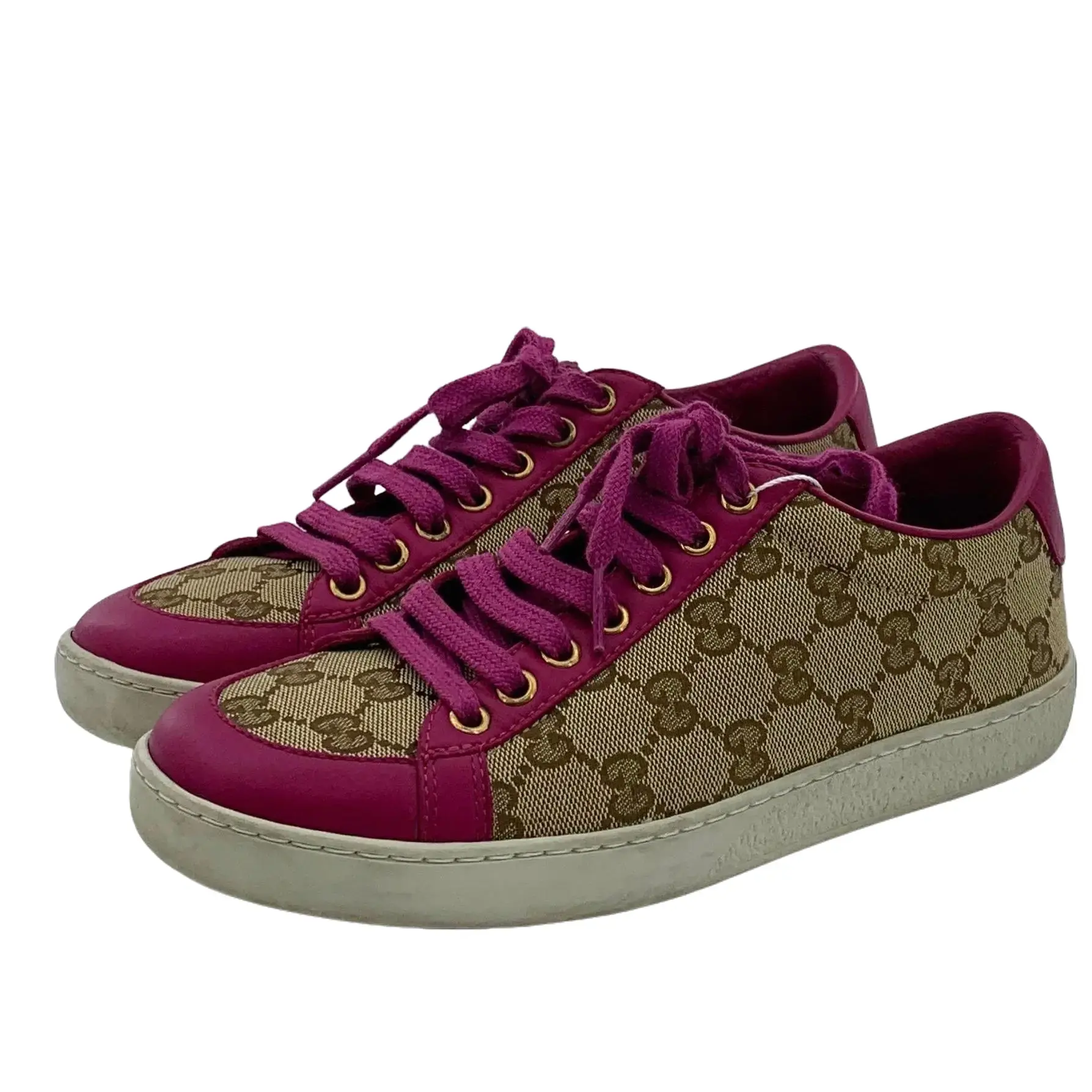 RDLT-Gucci Size 36 Brown All-over Logo Jacquard Lace-Up Flat Sneakers-J36222
