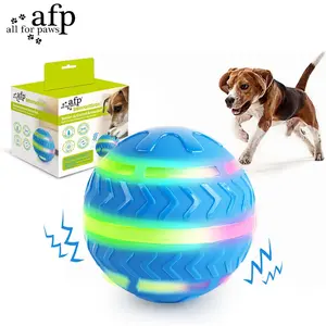 Allforpaws Motion Activated Ball Dog Toy Blue 3.3-in with LED Lights USB Rechargeable Interactive Play Modes for All Breeds