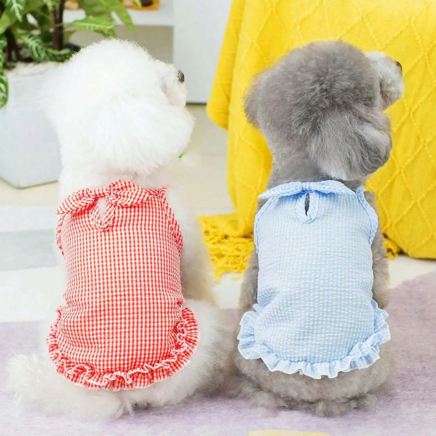 Spring Summer Dog Clothes Pet Small Plaid Halter Dress Simple Cute Clothing for Bichon Frise Puppy Dogs, Poodle, Stylish & Comfortable Design