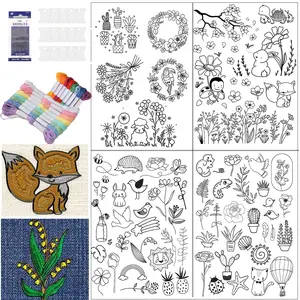 Cute Animal Embroidery Patterns, Water-Soluble Stabilizer Fabric, DIY Clothing Bag Sewing Kit, Handmade Wildflower Craft Set