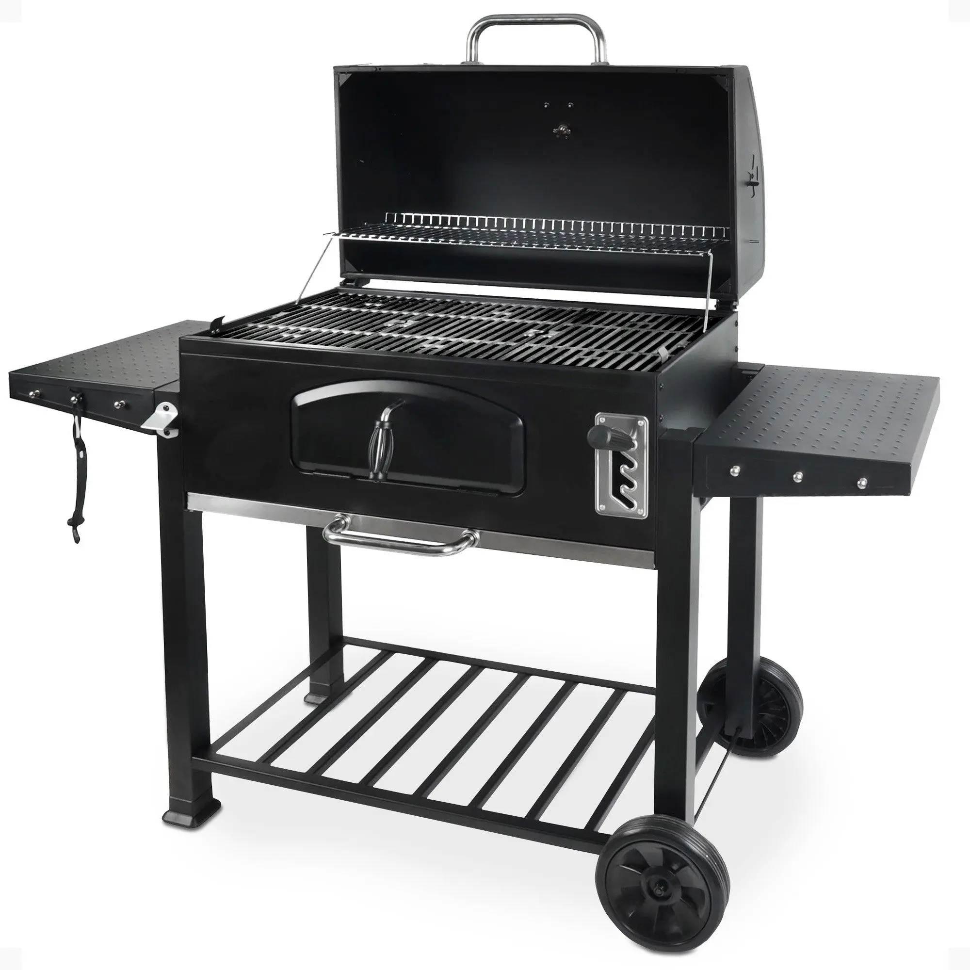 Grill Boss 32 Inch Charcoal BBQ Grill, Side Shelves, Built In Thermometer, Black Grill Boss 32 Inch Charcoal BBQ Grill, Side Shelves, Built In Thermometer, Black