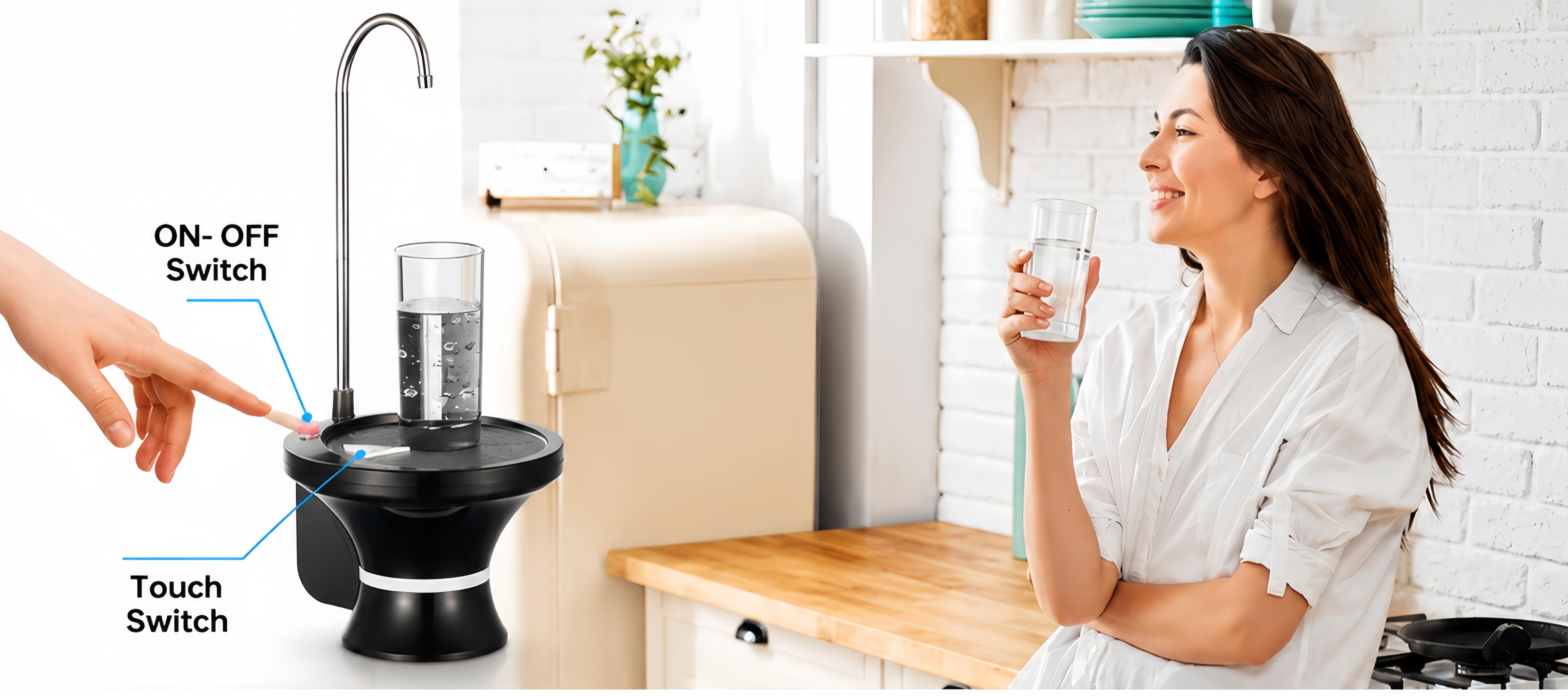 Water Dispenser for 5 Gallon Bottle, Rechargeable USB Water Pump with Automatic & Manual Dispensing Modes, Fits 2-5 Gallon Bottles, Bottle & Countertop Use, Large Tray, Stainless Steel Spout, BPA-Free Silicone Tube for Home, Office & Camping