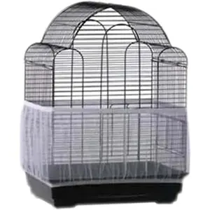 Bird Cage Seed Catcher Seeds Guard Parrot Nylon Mesh Net Cover Stretchy Shell Skirt Traps Cage Basket Soft Airy (White)