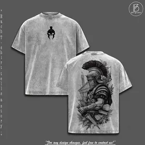 Spartan Warrior - Vintage Washed Graphic Tee Oversized Tshirt Men Streetwear Heavy Cotton Fall Outfits Clothes Men Retro Style Historical Graphic T-Shirt Roman Gladiator Armor Art Vintage Tees Trendy T-Shirts Gift for Men