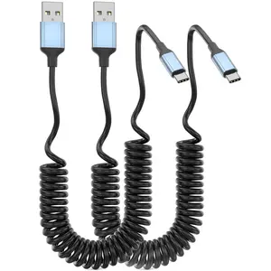 Coiled USB C , 2Pack Retractable USB C Charger   Play  15  Charger Cord 3ft USB Type C Charger    Cord for  17 16 15 Pro/Pro Max/Plus, iPad Pro 12.9/11